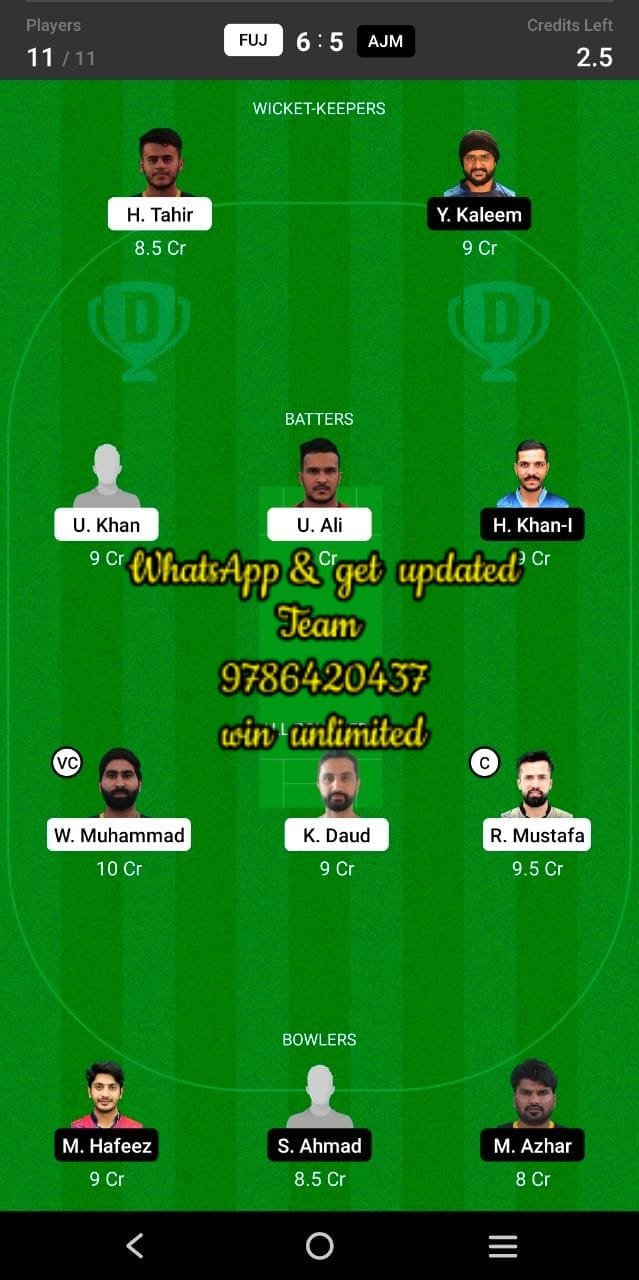 FUJ vs AJM 18th Match Dream11 Team fantasy Prediction Emirates D20