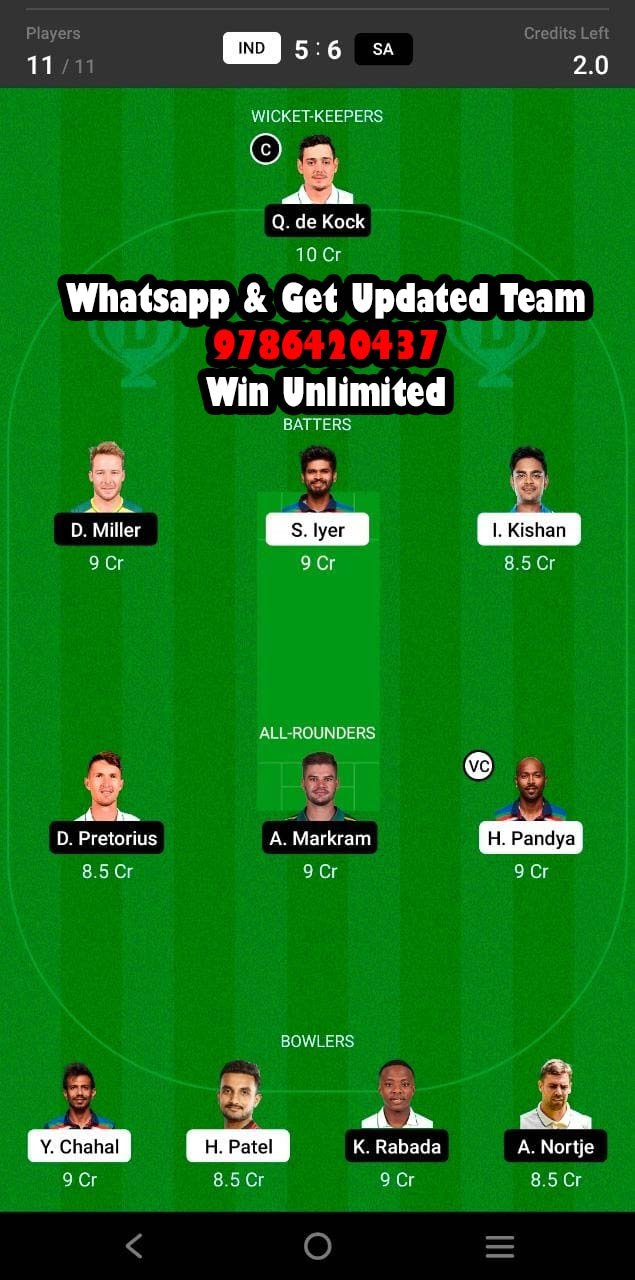 IND vs SA 1st T20 Match Dream11 Team fantasy Prediction South Africa tour of India