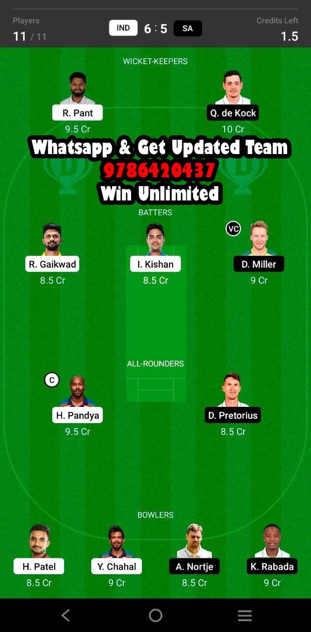 IND vs SA 2nd T20I Match Dream11 Team fantasy Prediction South Africa tour of India