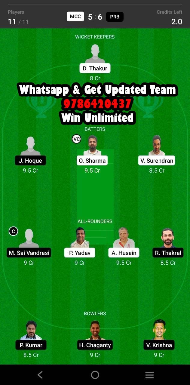 MCC vs PRB 39th Match Dream11 Team fantasy Prediction FanCode ECS T10 - Czech Republic