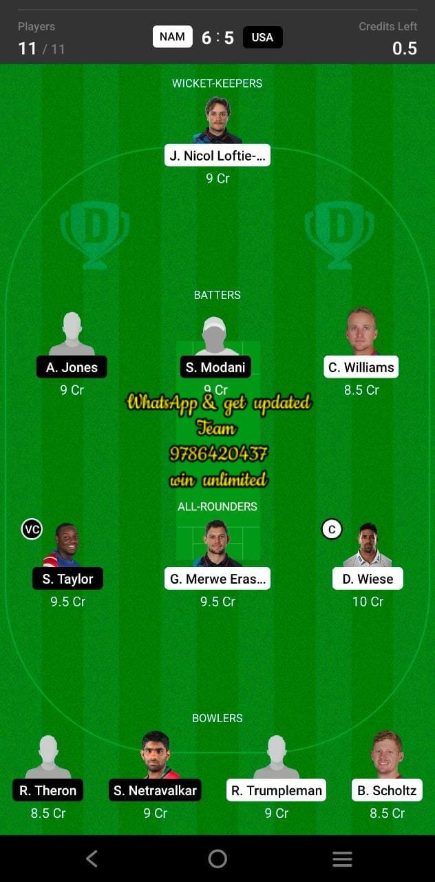 NAM vs USA 2nd Match Dream11 Team fantasy Prediction Namibia T20I Tri-Series