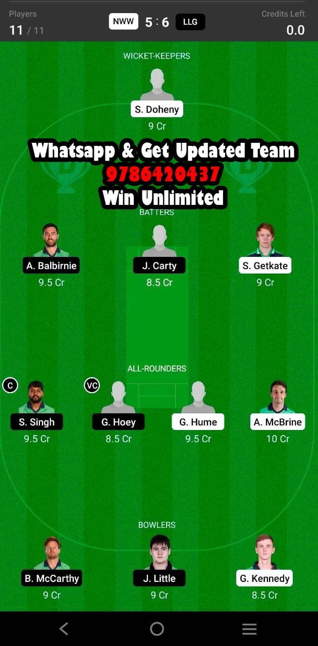 NWW vs LLG 12th Match Dream11 Team fantasy Prediction Ireland Inter-Provincial T20