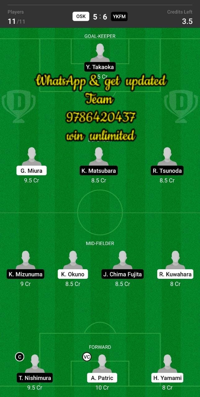 OSK vs YKFM Dream11 Team fantasy Prediction J League