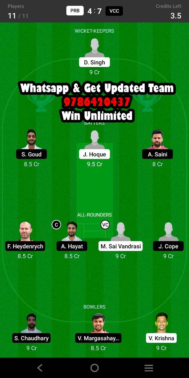 PRB vs VCC 40th Match Dream11 Team fantasy Prediction FanCode ECS T10 - Czech Republic