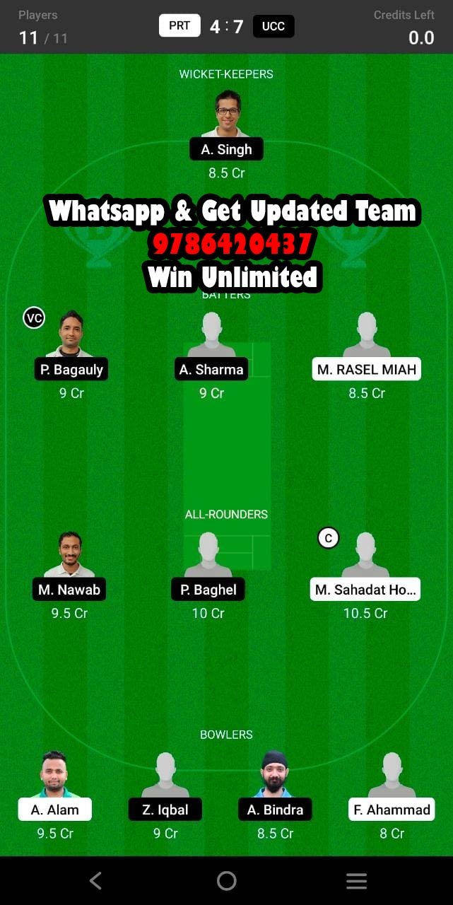 PRT vs UCC 2nd Quarter Final Match Dream11 Team fantasy Prediction FanCode ECS T10 - Czech Republic