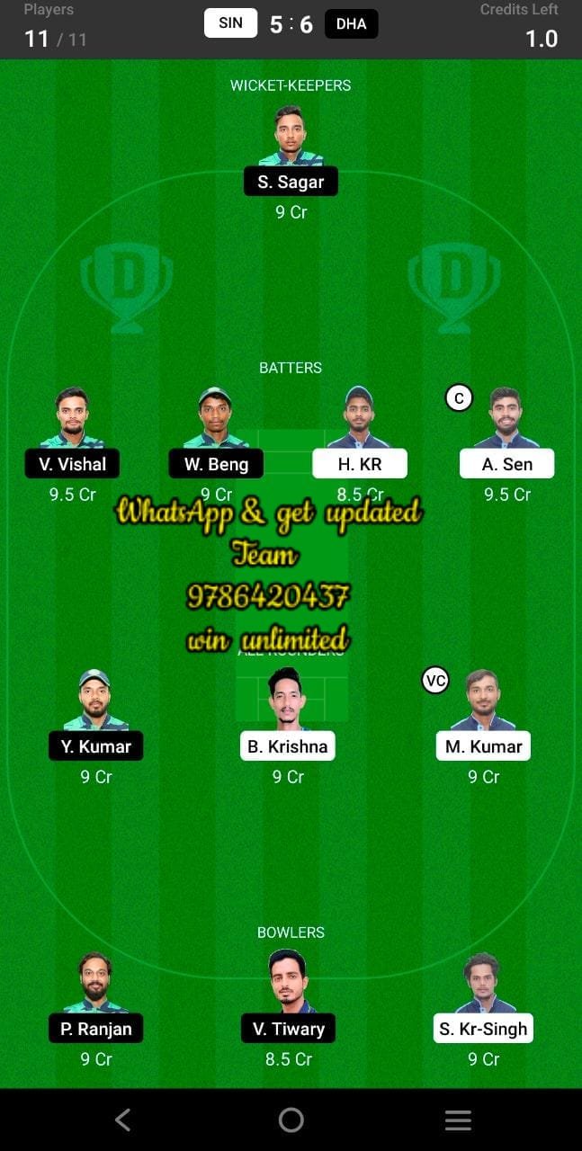 SIN vs DHA 15th Match Dream11 Team fantasy Prediction BYJU'S Jharkhand T20