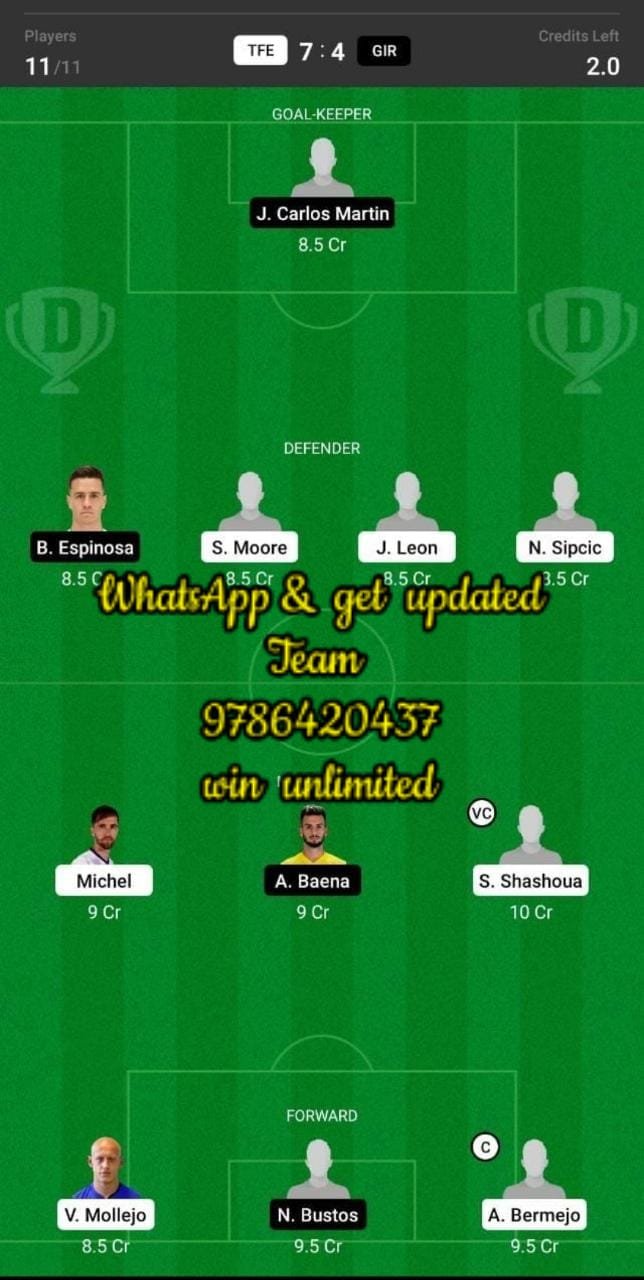 TFE vs GIR Dream11 Team fantasy Prediction LaLiga 2 (2)