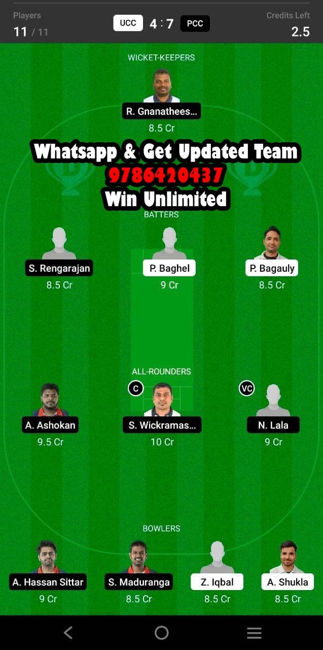 UCC vs PCC 18th Match Dream11 Team fantasy Prediction Fancode ECS T10 Czech Republic