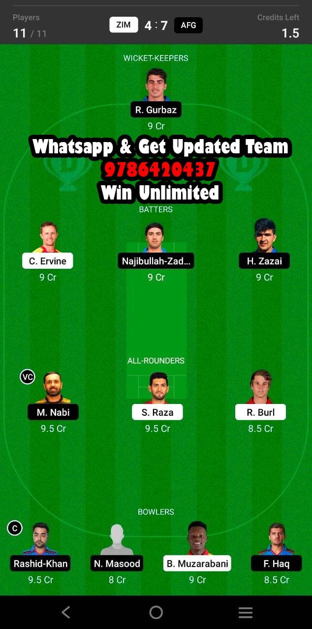 ZIM vs AFG 2nd T20I Match Dream11 Team fantasy Prediction Afghanistan tour of Zimbabwe