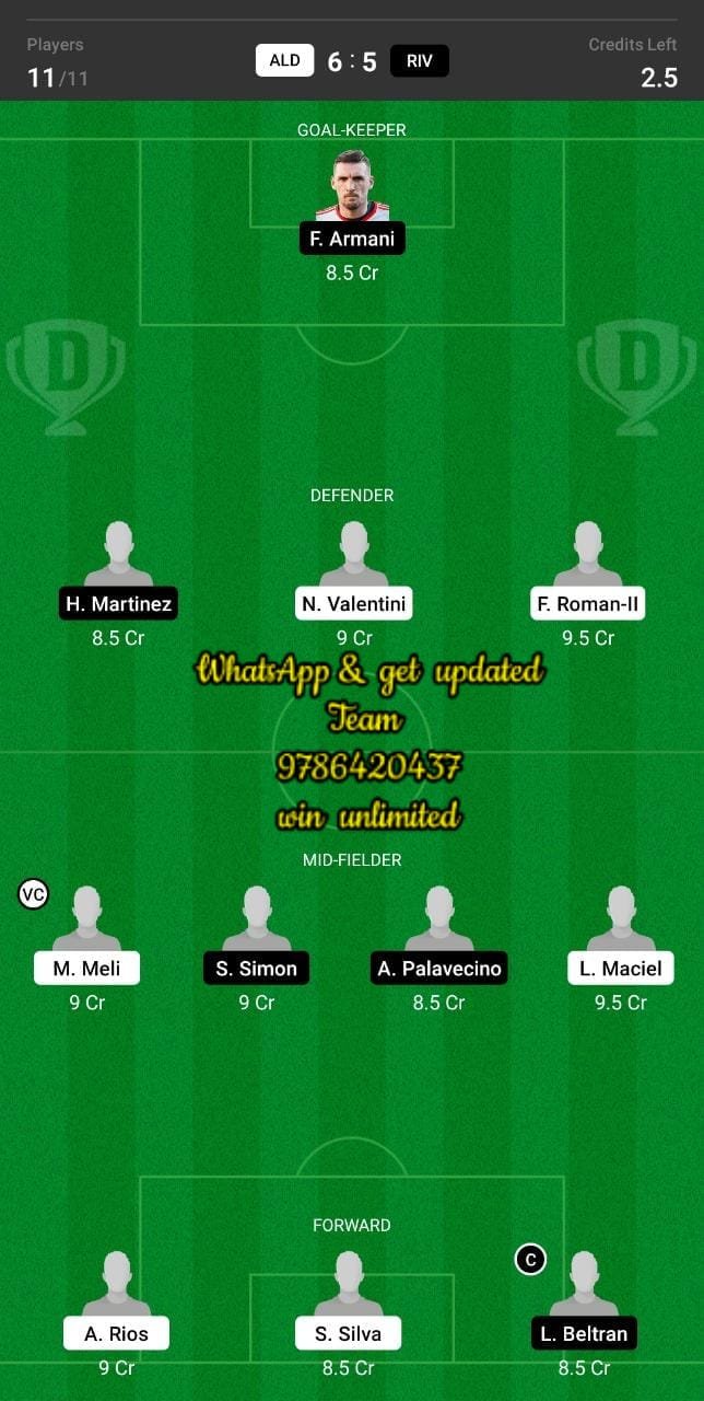 ALD vs RIV Dream11 Team fantasy Prediction Argentinian League