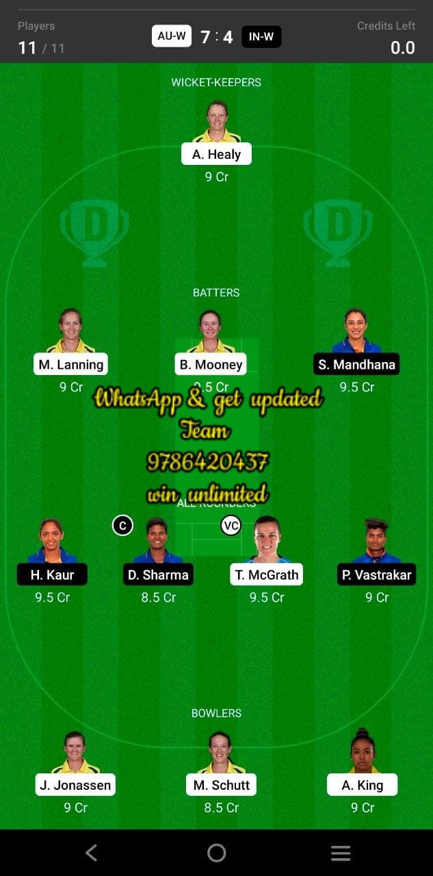 AU-W vs IN-W 1st Match Dream11 Team fantasy Prediction Women's T20 Commonwealth Games