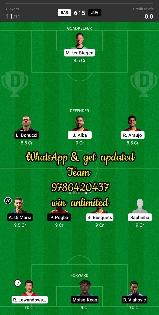 BAR vs JUV Dream11 Team fantasy Prediction Club Friendlies