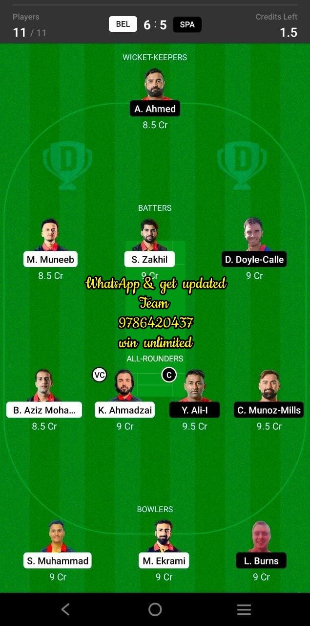 BEL vs SPA 3rd Place Play-Off Match Dream11 Team fantasy Prediction ICC T20 World Cup Europe Qualifier C