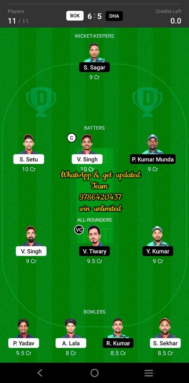 BOK vs DHA Final Match Dream11 Team fantasy Prediction BYJU'S Jharkhand T20