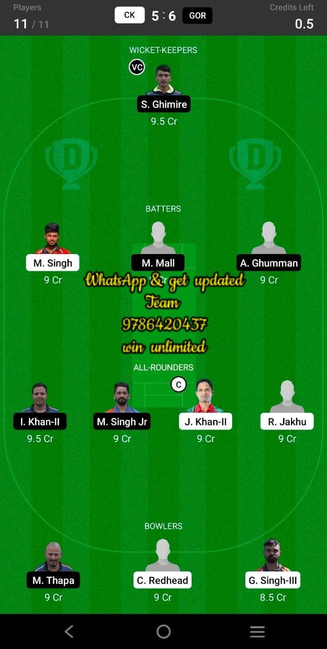 CK vs GOR 17th Match Dream11 Team fantasy Prediction FanCode European Cricket T10 - Portugal