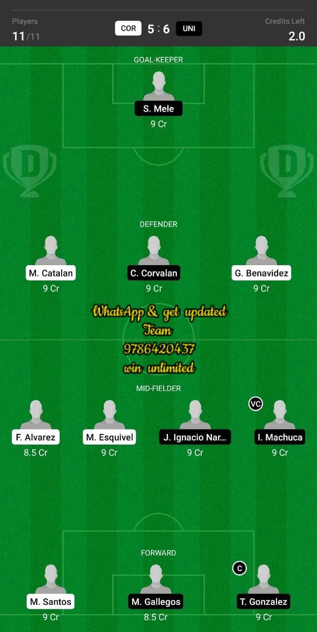 COR vs UNI Dream11 Team fantasy Prediction Argentinian League