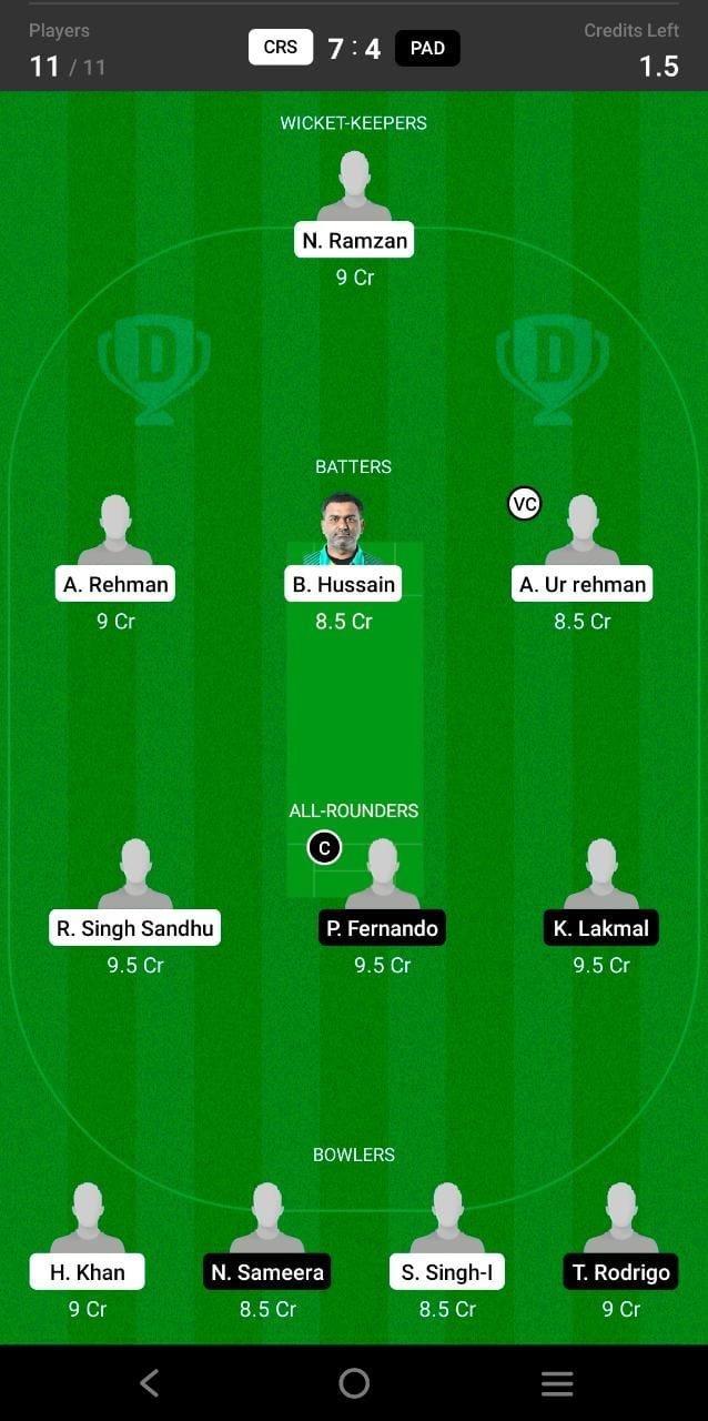 CRS vs PAD 10th Match Dream11 Team fantasy Prediction Fancode ECS T10 Bologna