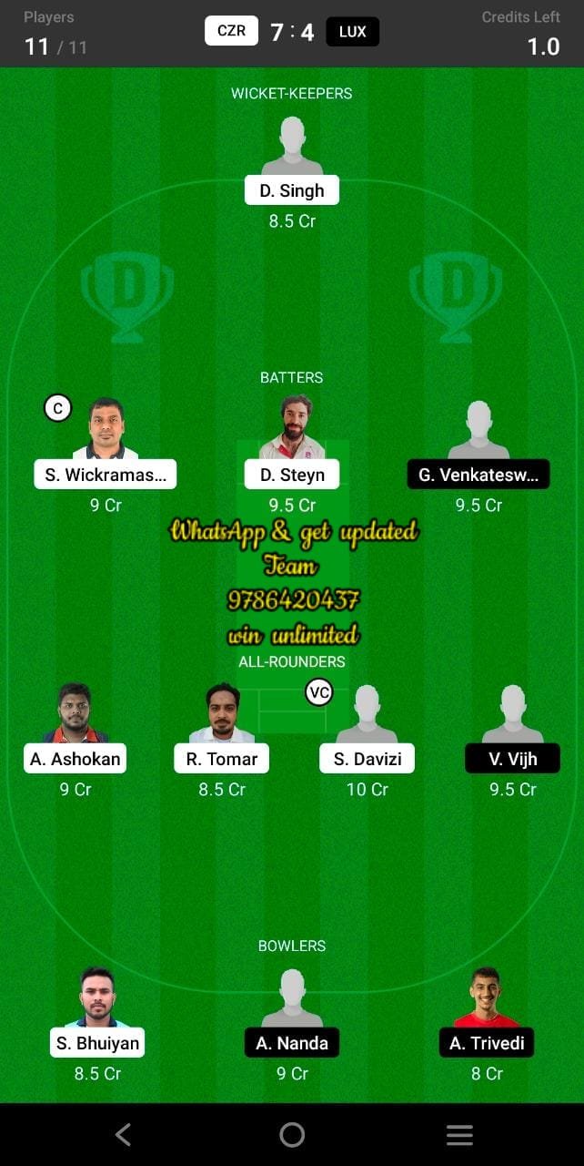 CZR vs LUX 1st Match Dream11 Team fantasy Prediction Central Europe Cup T20I