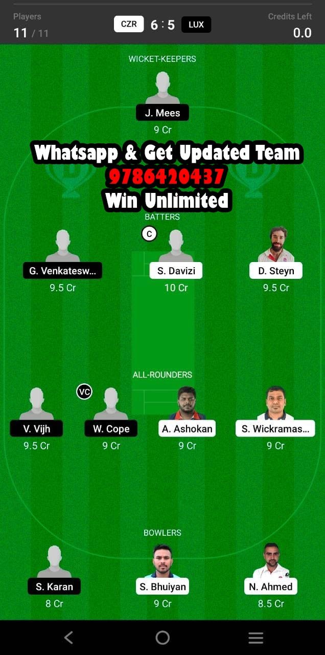 CZR vs LUX 5th Match Dream11 Team fantasy Prediction Central Europe Cup T20I