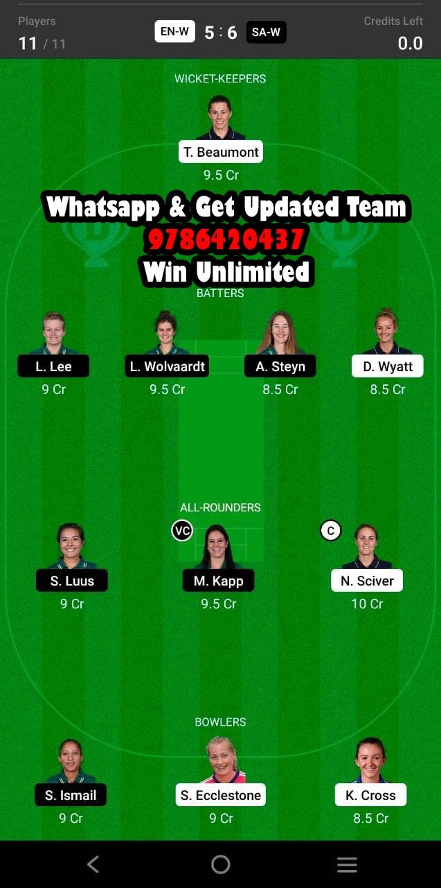 EN-W vs SA-W 1st ODI Match Dream11 Team fantasy Prediction South Africa Women tour of England