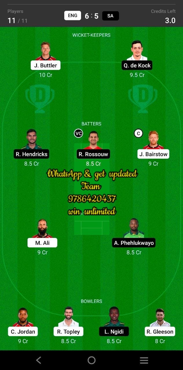 ENG vs SA 3rd T20I Match Dream11 Team fantasy Prediction South Africa tour of England