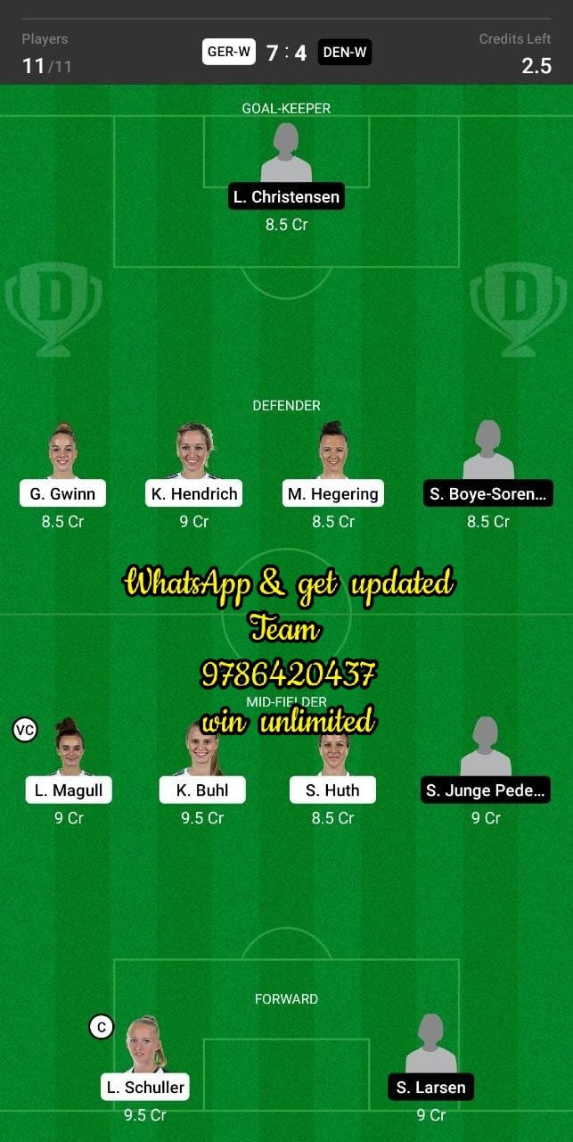 GER-W vs DEN-W Dream11 Team fantasy Prediction Women's Euros