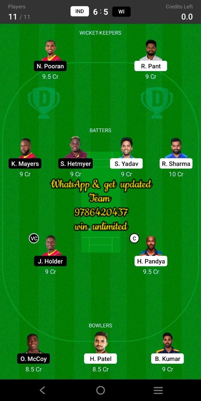 IND vs WI 1st T20I Match Dream11 Team fantasy Prediction India tour of West Indies