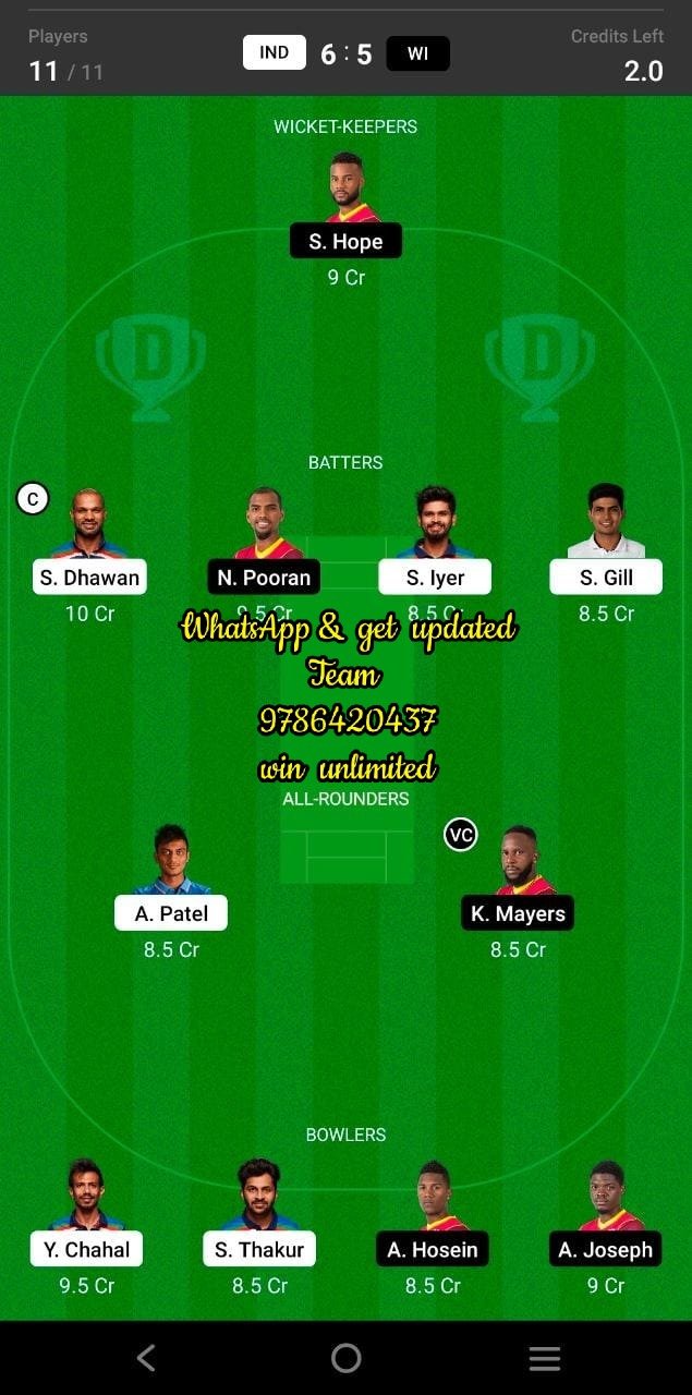 IND vs WI 3rd ODI Match Dream11 Team fantasy Prediction India tour of West Indies