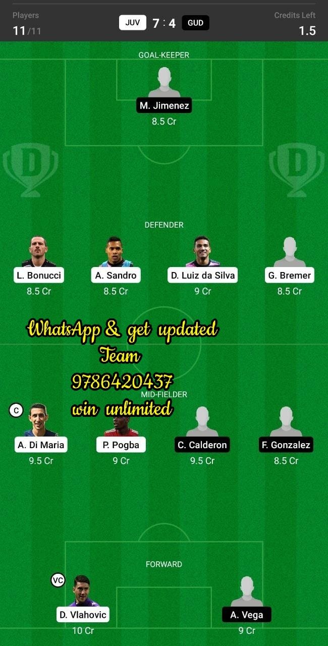 JUV vs GUD Dream11 Team fantasy Prediction Club Friendlies