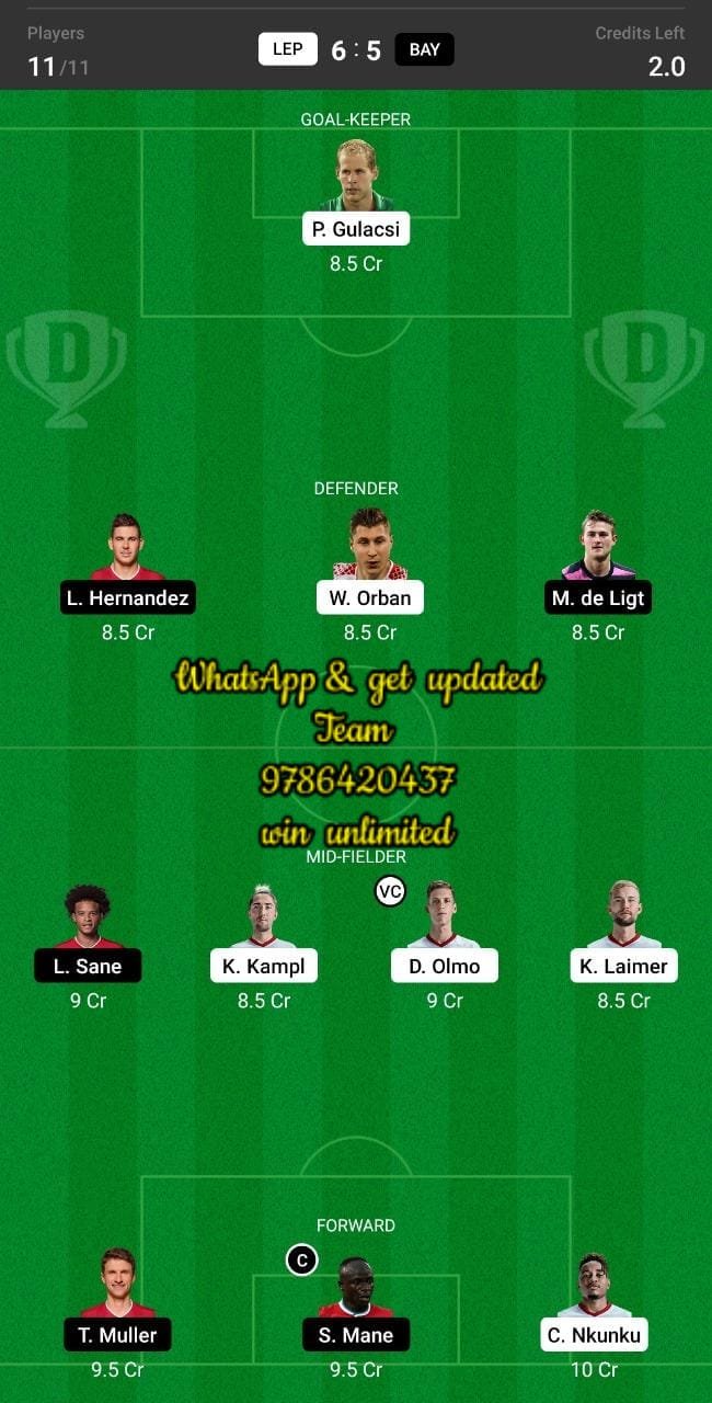 LEP vs BAY Dream11 Team fantasy Prediction German Super Cup