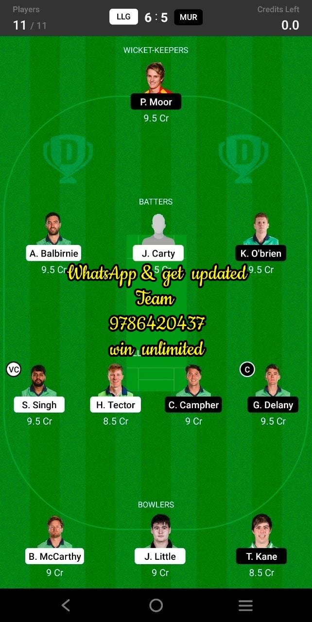 LLG vs MUR 13th Match Dream11 Team fantasy Prediction Ireland Inter-Provincial T20