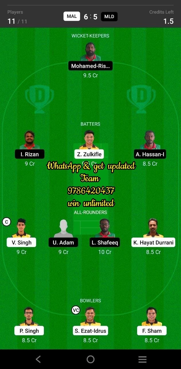 MAL vs MLD 7th Match Dream11 Team fantasy Prediction Malaysia T20I Quadrangular Series