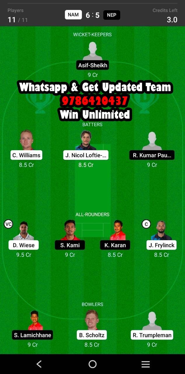 NAM vs NEP 2nd Match Dream11 Team fantasy Prediction CWC League-2 One-Day