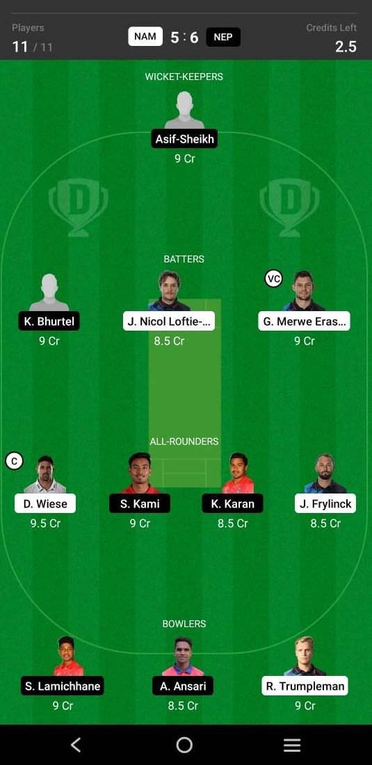 NAM vs NEP 5th Match Dream11 Team fantasy Prediction CWC League-2 One-Day