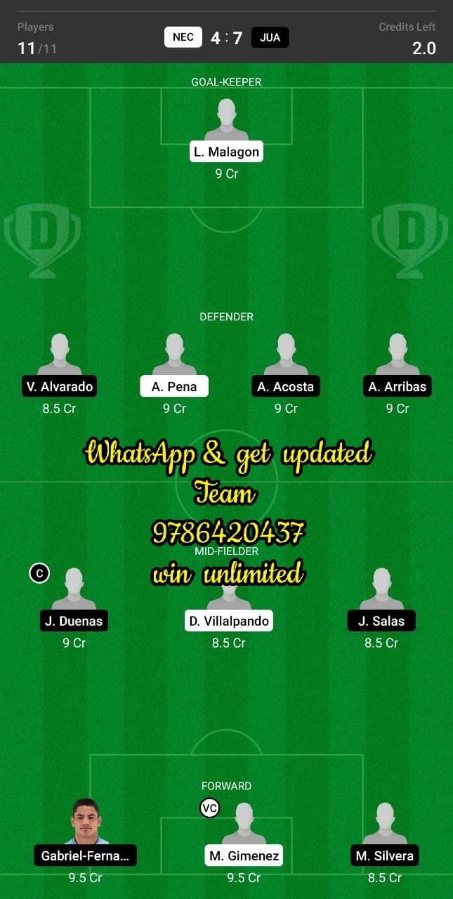 NEC vs JUA Dream11 Team fantasy Prediction Mexican League