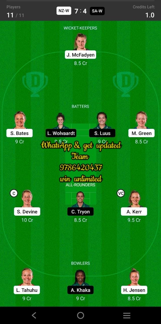 NZ-W vs SA-W 3rd Match Dream11 Team fantasy Prediction Women's T20 Commonwealth Games