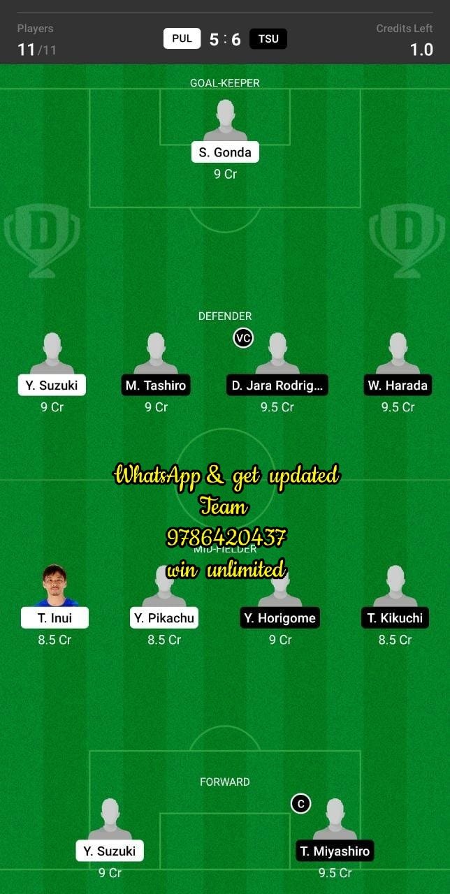 PUL vs TSU Dream11 Team fantasy Prediction J League