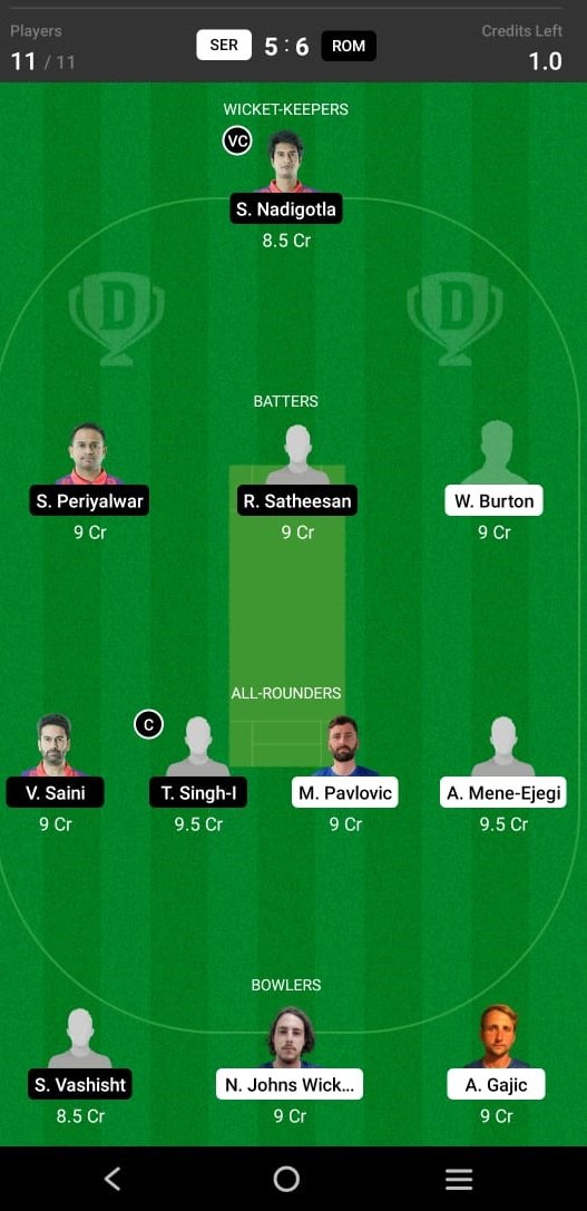 SER vs ROM 13th Match Dream11 Team fantasy Prediction ICC T20 World Cup Europe Qualifiers A