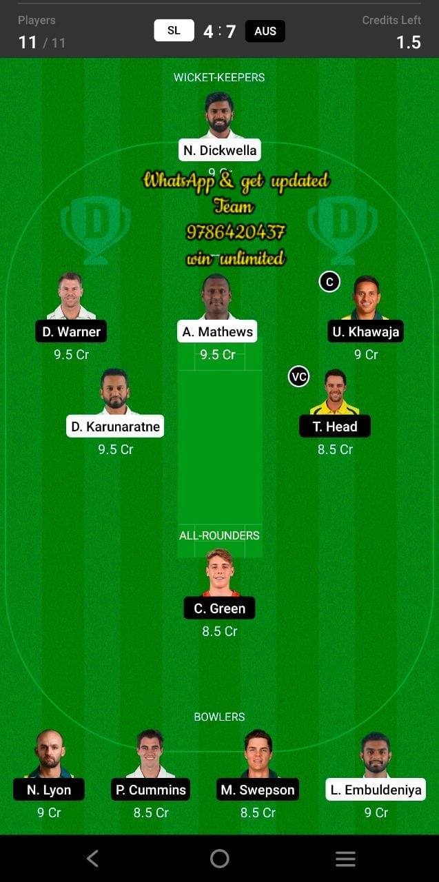 SL vs AUS 2nd Test Match Dream11 Team fantasy Prediction Australia tour of Sri Lanka