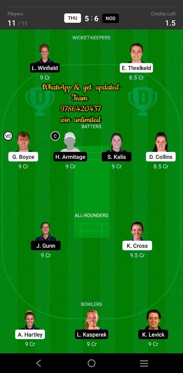 THU vs NOD 4th Match Dream11 Team fantasy Prediction English Women's One-Day Trophy