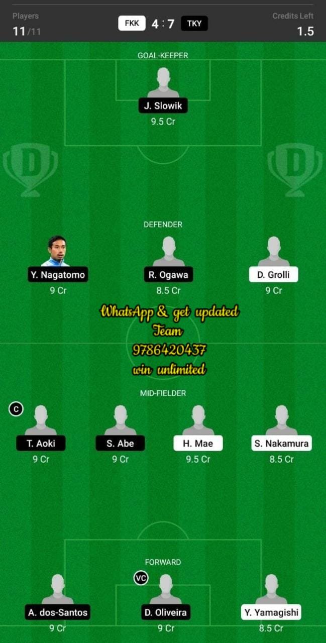 TKY vs FKK Dream11 Team fantasy Prediction J League