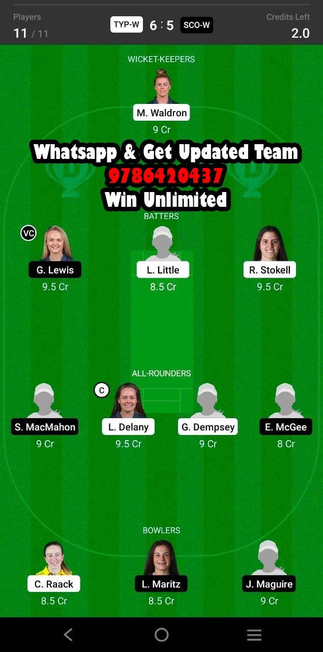 TYP-W vs DG-W 9th Match Dream11 Team fantasy Prediction Ireland Women's T20