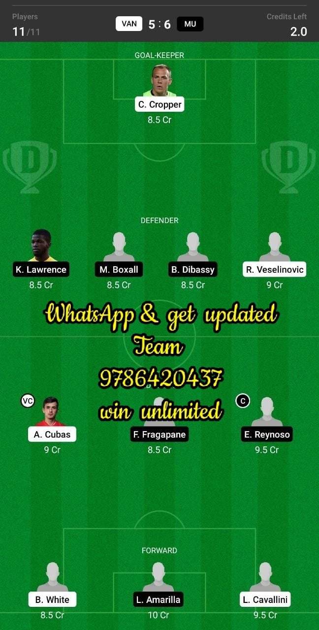 VAN vs MU Dream11 Team fantasy Prediction Major League Soccer