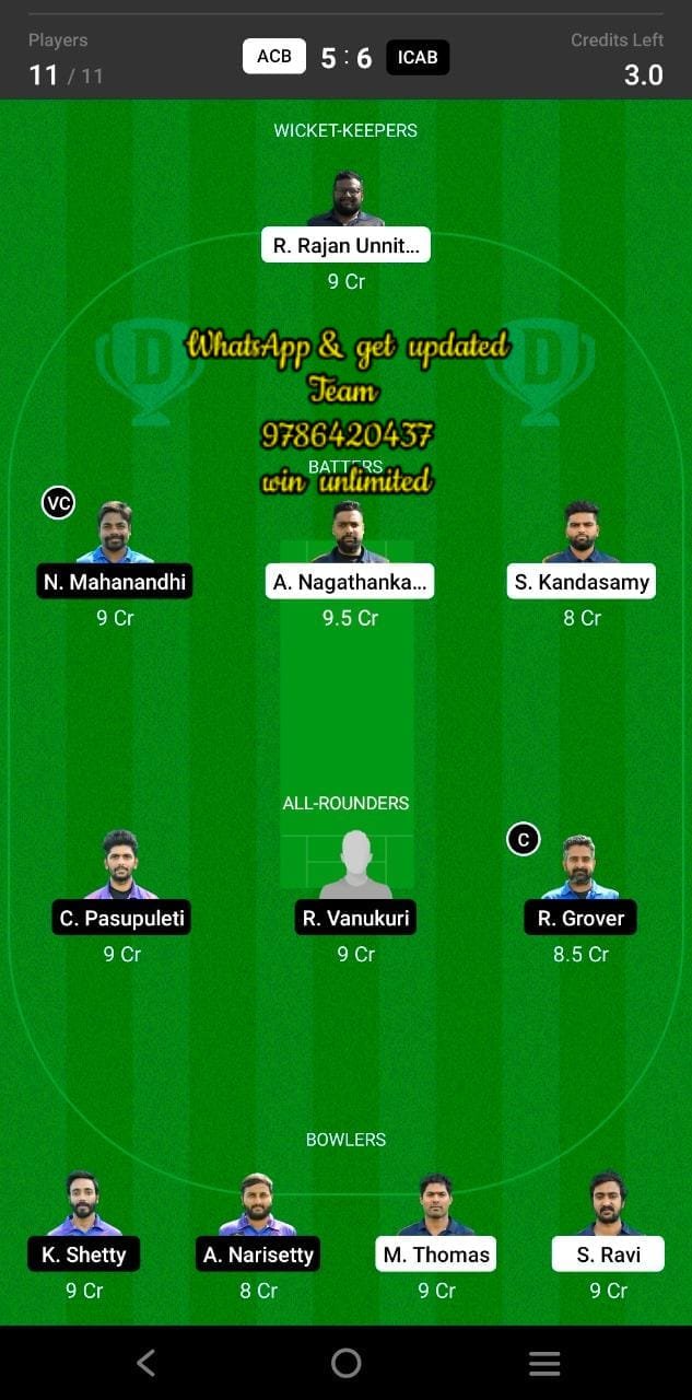 ACB vs ICAM 19th Match Dream11 Team fantasy Prediction FanCode ECS T10 - Dresden