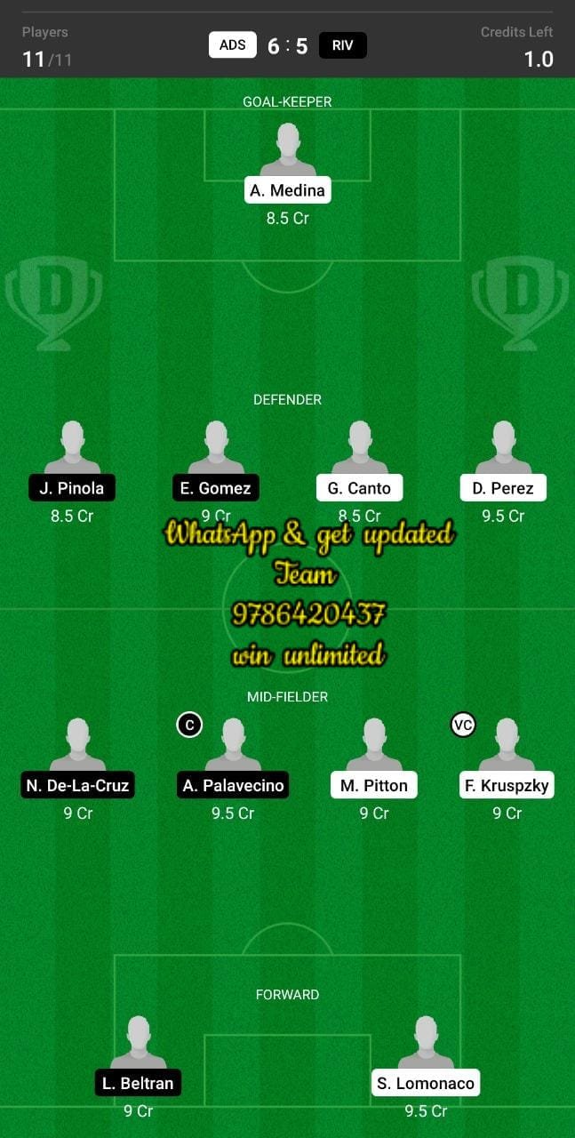 ADS vs RIV Dream11 Team fantasy Prediction Argentinian League