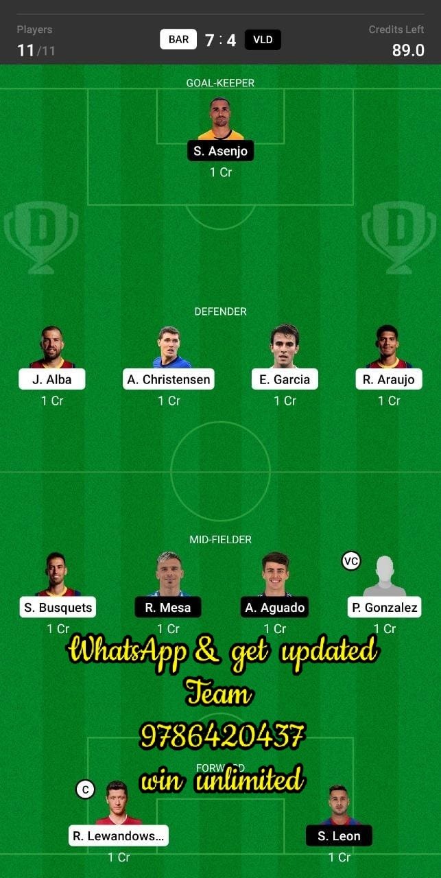 Bar Vs Vld Dream11 Team Fantasy Prediction La Liga