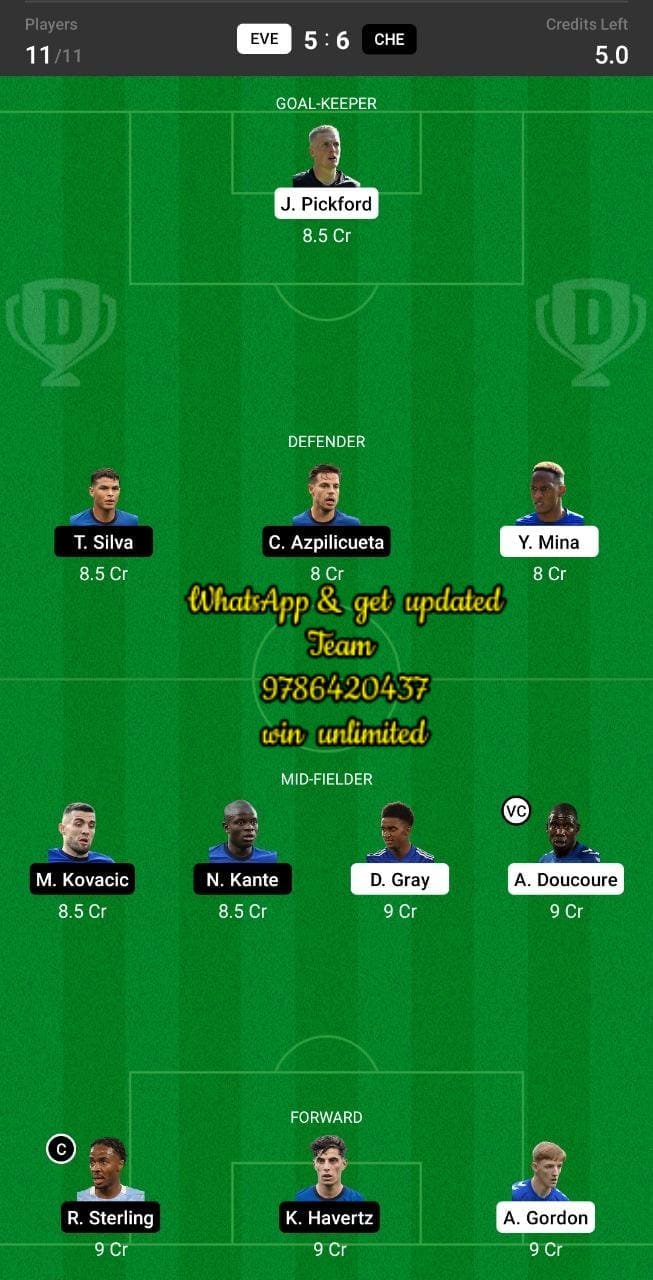 EVE vs CHE Dream11 Team fantasy Prediction Premier League