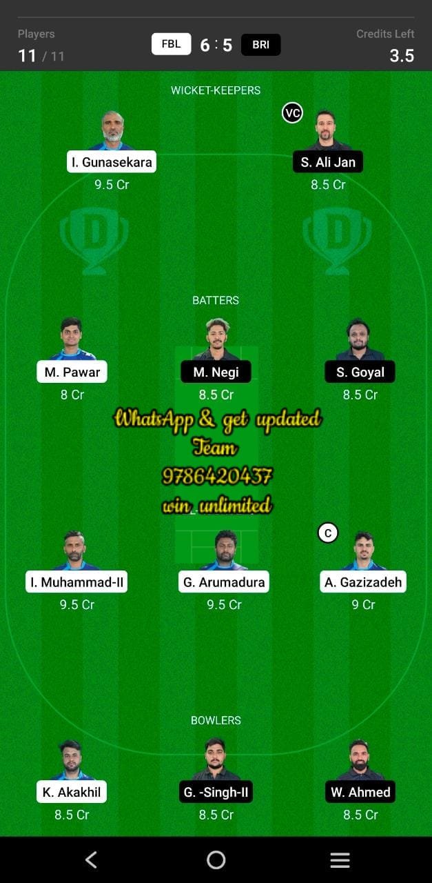 FBL vs BRI 37th Match Dream11 Team fantasy Prediction FanCode ECS T10 - Dresden