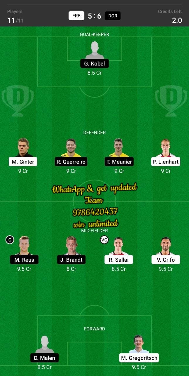 FRB vs DOR Dream11 Team fantasy Prediction Bundesliga