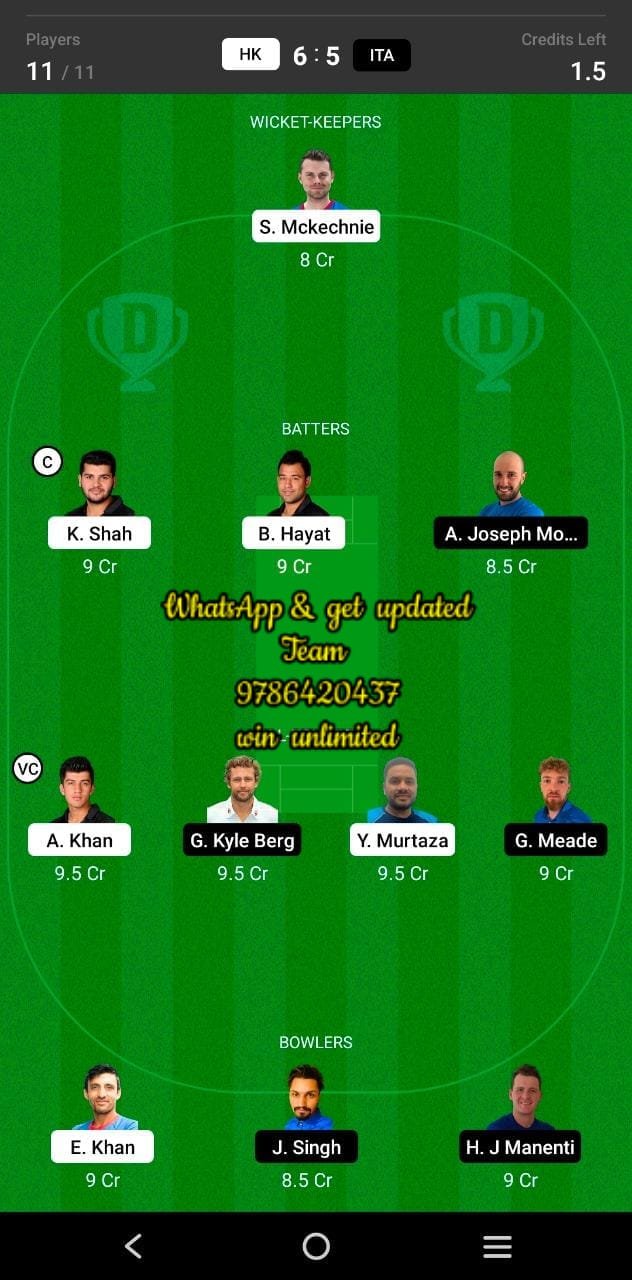 HK vs ITA 10th Match Dream11 Team fantasy Prediction CWC One-Day Challenge League B